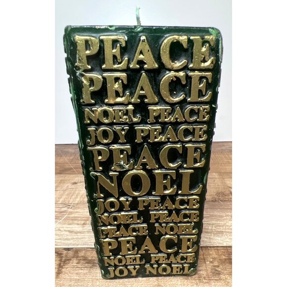 Green & Gold Decorative Holiday Candle With Embossed Text "Joy Peace Noel" - Picture 4 of 7